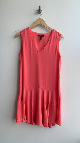Pre-Owned BCBG Maxazria Coral Pink V-Neck Ruffle Skirt Sleeveless Dress - Size X-Small