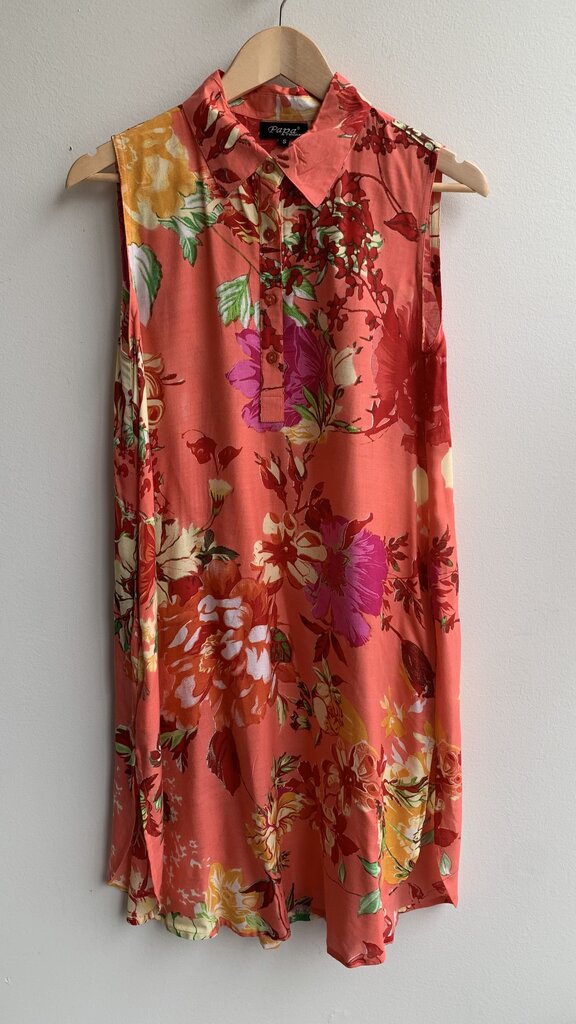 Pre-Owned Papa Vancouver Pink Floral Sleeveless Collared with Pockets Dress- Size Small