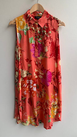 Pre-Owned Papa Vancouver Pink Floral Sleeveless Collared with Pockets Dress- Size Small