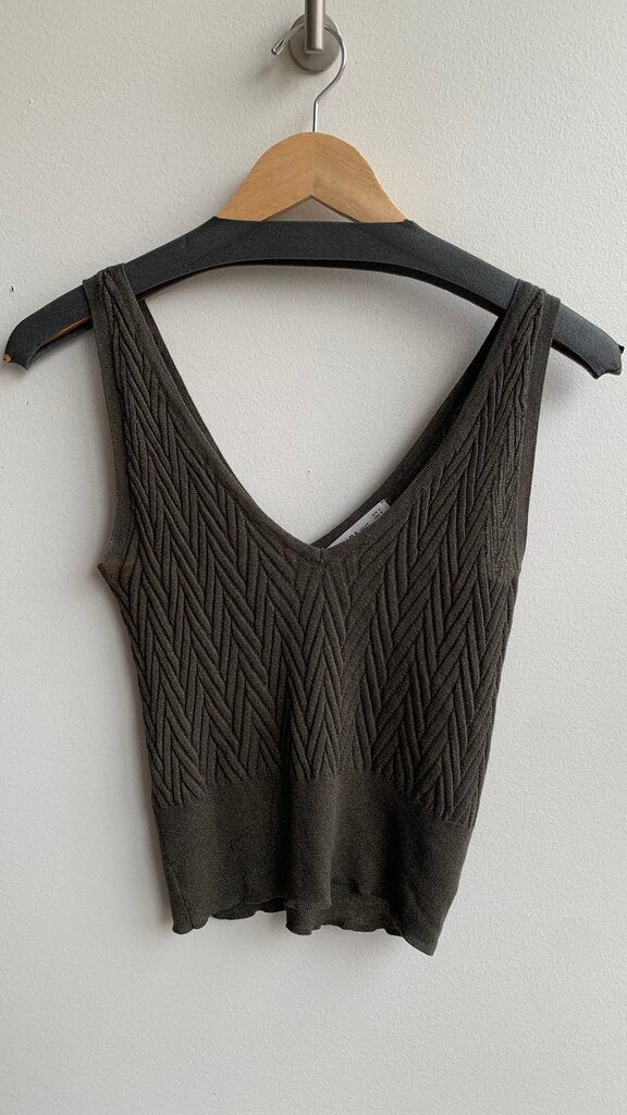 Pre-Owned Zara Green Metalic Cable Knit Sleeveless Crop Tank Top- Size Small