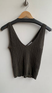 Pre-Owned Zara Green Metalic Cable Knit Sleeveless Crop Tank Top- Size Small