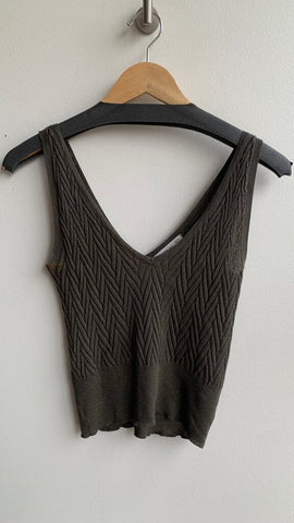 Pre-Owned Zara Green Metalic Cable Knit Sleeveless Crop Tank Top- Size Small