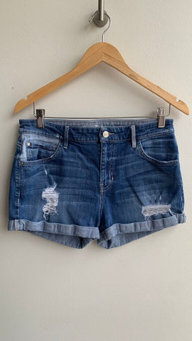 Pre-Owned Guess MidBlue Wash Colour Block Roll Up Shorts - Size 28