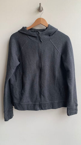 Pre-Owned Lole Charcoal Printed Thumb Hole Zip Sweater- Size Large