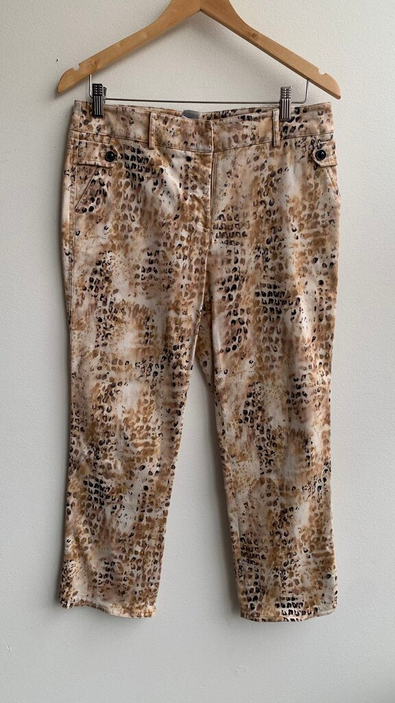 Pre-Owned Bianca Nygard Tan Leopard Print Straight Leg Pant- Size 10