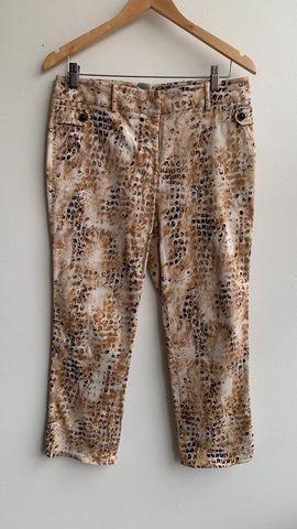 Pre-Owned Bianca Nygard Tan Leopard Print Straight Leg Pant- Size 10