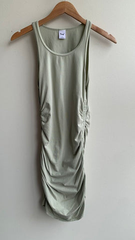 Pre-Owned TNA Sage Green Sleeveless Ruched Sides Midi Dress- Size Medium