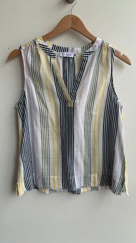 Pre-Owned Carve Design White Stripe Multi Colour V-Neck Sleeveless Top- Size X-Small