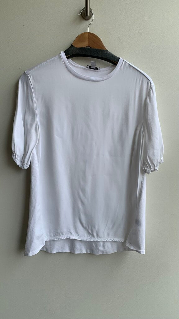 Pre-Owned Nordstrom White Cinch Sleeve Basic Tee - Size Medium