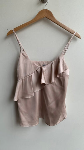 Pre-Owned Wishlist Champagne Ruffle Neckline Spaghetti Strap Blouse- Size Medium