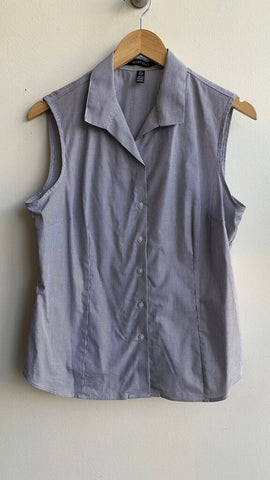 Pre-Owned Ellen Tracy Blue/White Button Front Collared Sleeveless Top- Size Large