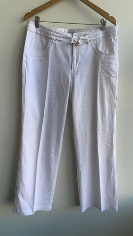 Pre-Owned Marvin Richards White Linen Belted Baggy Straight Leg Pant- Size 12