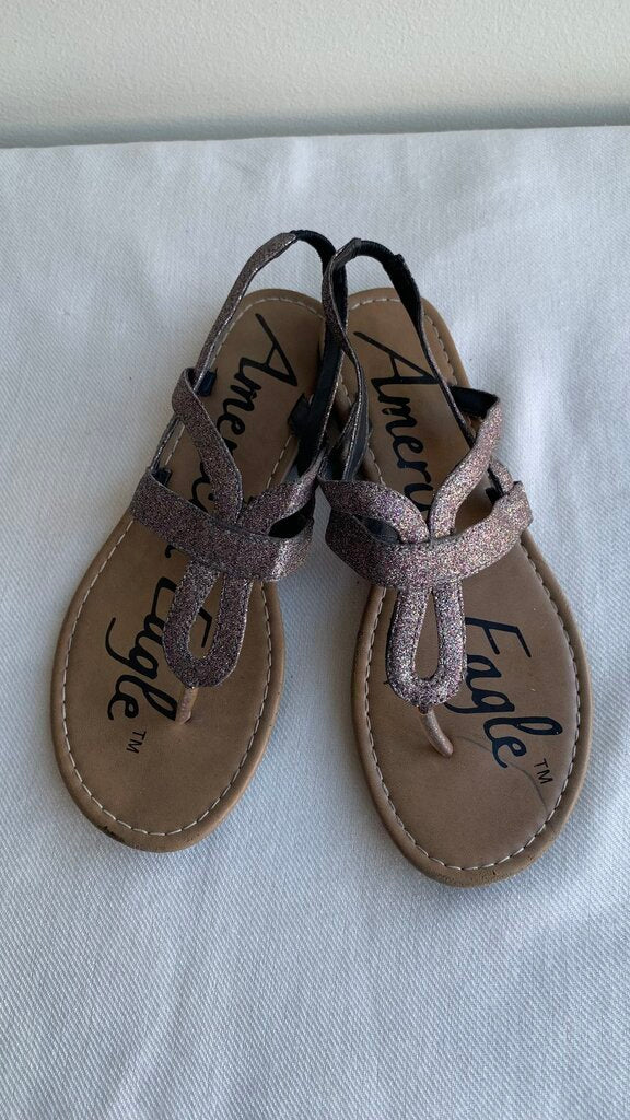 Pre-Owned American Eagle Pink Sparkly Strappy Sandal - Size 7.5