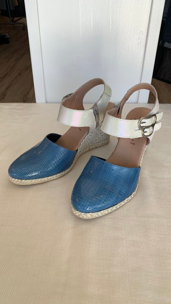 Pre-Owned Jose Saenz Blue Croc Print Espadrille Wedges - Size 38