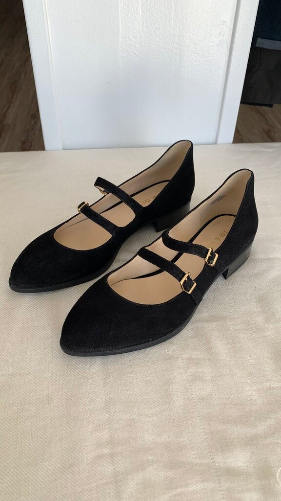 Pre-Owned Nine West Black Pointy Toe Leather Mary Jane Shoes - SIze 7