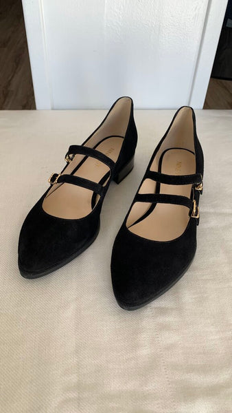 Pre-Owned Nine West Black Pointy Toe Leather Mary Jane Shoes - SIze 7