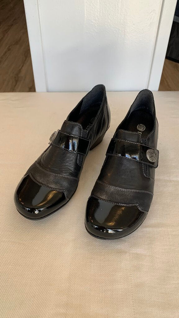 Pre-Owned Remonte Black Patent Toe Leather Heeled Shoes - Size 38