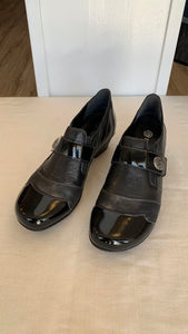 Pre-Owned Remonte Black Patent Toe Leather Heeled Shoes - Size 38