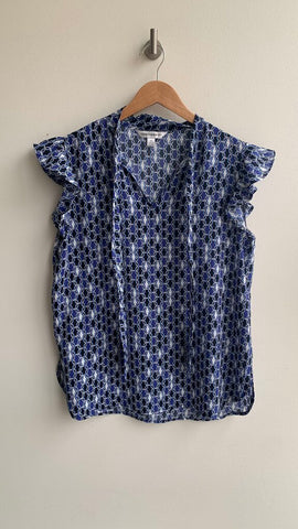 Pre-Owned Counterparts Blue Printed Cap Sleeve Blouse - Size Medium