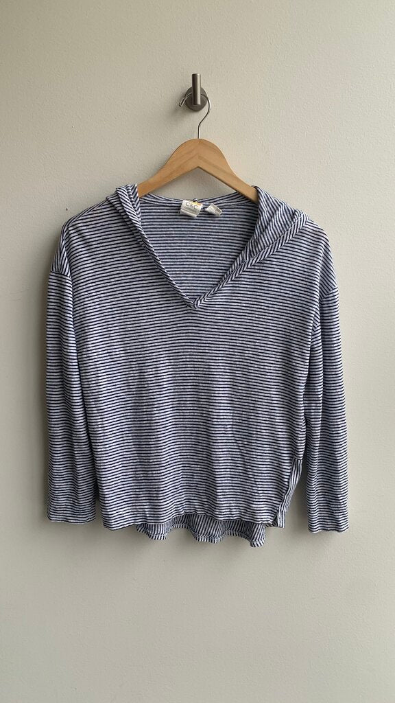 Pre-Owned C&C California White/Navy Stripe Hooded Long Sleeve Top - Size Medium