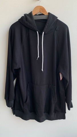 Pre-Owned The Warmy Black Split Sides Kangaroo Pocket Hooded Sweater- Size 2XL