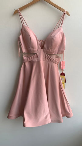 Pre-Owned May Queen Couture Pink Double Strap Mesh Middle Flare Dress (NWT)- Size 10