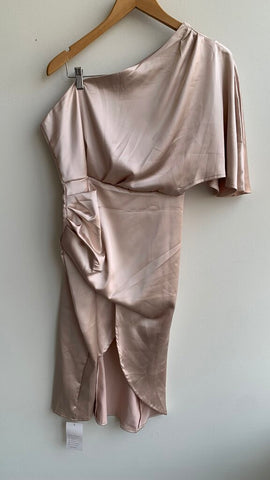 Pre-Owned Champagne One Sleeve Fitted Cross Front Dress- Size X-Large