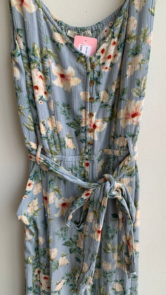 Pre-Owned Dex Blue Floral Sleeveless Belted Jumpsuit- Size Small
