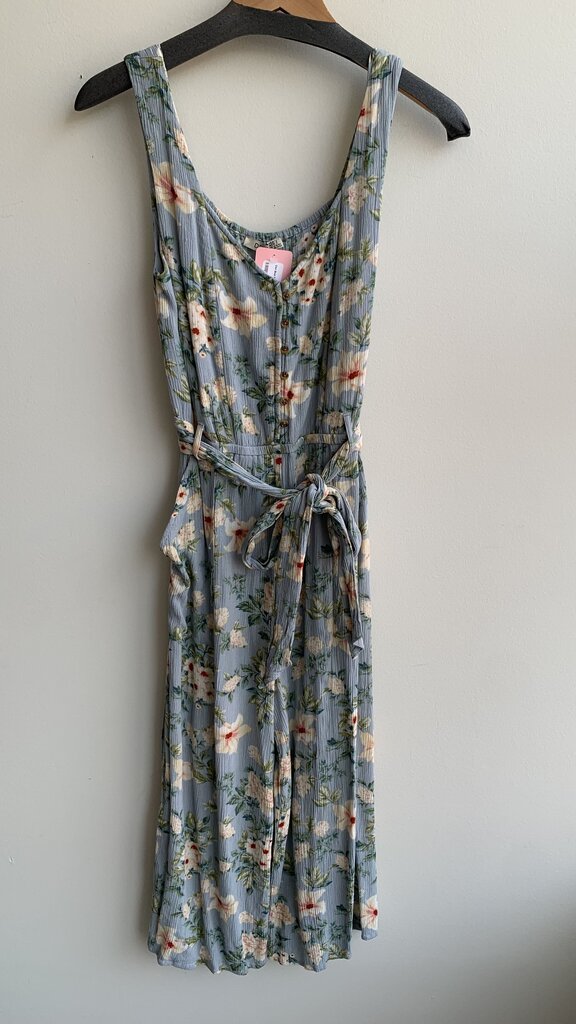 Pre-Owned Dex Blue Floral Sleeveless Belted Jumpsuit- Size Small