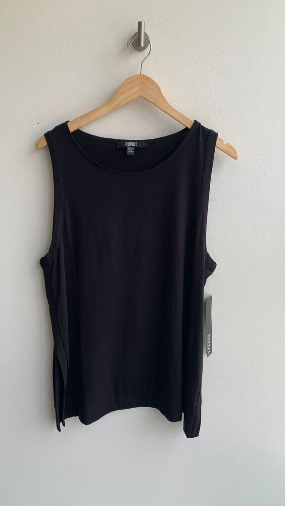 Pre-Owned Badgley Mischka Black High Neck Sleeveless Split Sides Tank Top (NWT)- Size XXL