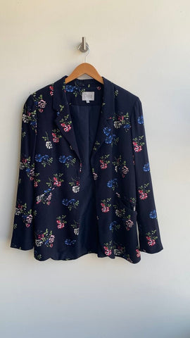 Pre-Owned Dalia Navy Floral Pink Zip Up Blazer Jacket - Size Medium