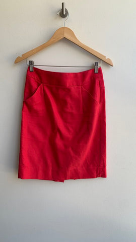 Pre-Owned J. Crew Red 'V' Cut at Hem Pencil Skirt- Size 0