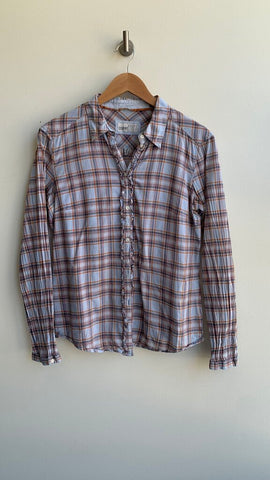 Pre-Owned Esprit Blue Plaid Long Sleeve Button Up Top- Size Medium
