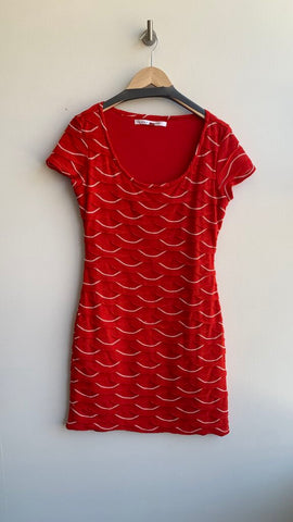 Pre-Owned Max Studio Red Scallop Banded Cap Sleeve Dress - Size Medium
