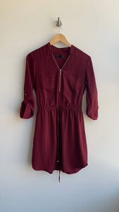 Pre-Owned Dynamite Burgundy 1/2 Zip Drawstring Waist Long Sleeve Dress- Size Small