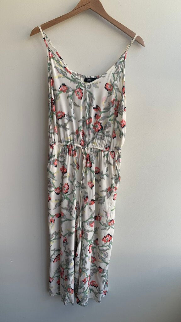Pre-Owned Soaked in Luxury Cream Floral Print Thin-Strap Cropped Jumpsuit - Size Medium