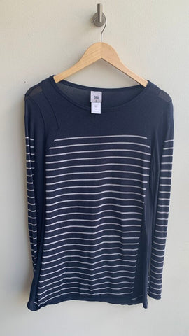 Pre-Owned Cabi Navy Striped Round Neck Mesh Sweater- Size Medium