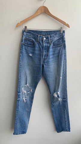 Levi's Light Wash 501 Ripped Knee Skinny Jeans - Size 26