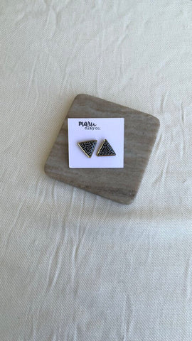 Pre-Owned Marie Clay Co. Black/White Gold Trim Triangle Earrings