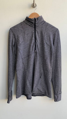 Pre-Owned Lululemon Black/Grey Stripe Longsleeve Pullover 1/4 Zip Top - Size 12
