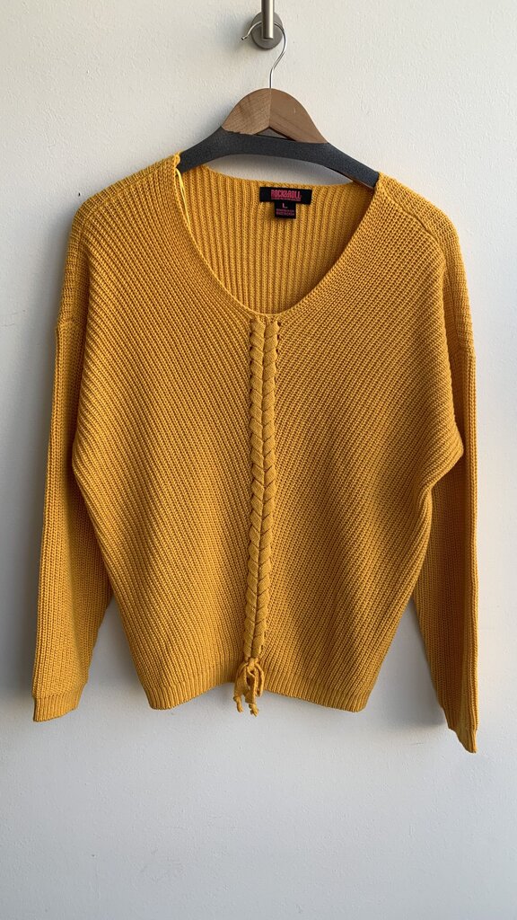 Pre-Owned Rock & Roll Mustard Lace Front Sweater - SIze Large