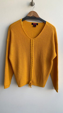 Pre-Owned Rock & Roll Mustard Lace Front Sweater - SIze Large