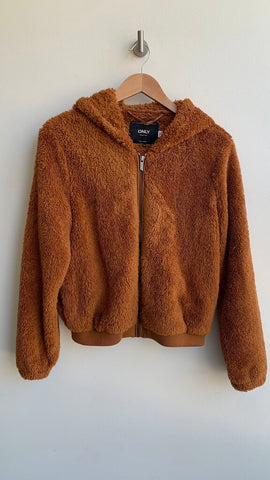 Pre-Owned Only Brown Teddy Baer Zip Front Hooded Jacket - SIze Medium