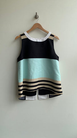 Pre-Owned Troubadour White/Black/Teal Colourblock Sleeveless Zipper Back Top- Size Medium (Estimated)