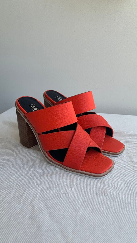 Pre-Owned Sol Sana Red Cross Strap Slip On Heels- Size 37