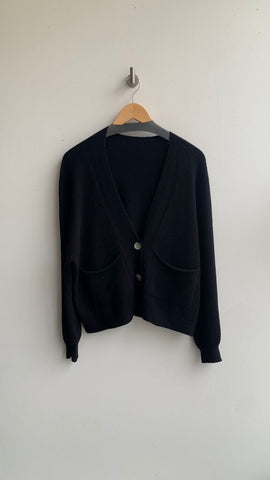 Pre-Owned Black Cropped Wood Button Up Cardigan- Size Medium (Estimated)