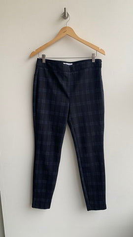 Pre-Owned Belle Vere Dark Grey/Navy Plaid Side Zip Skinny Dress Pants- Size 8