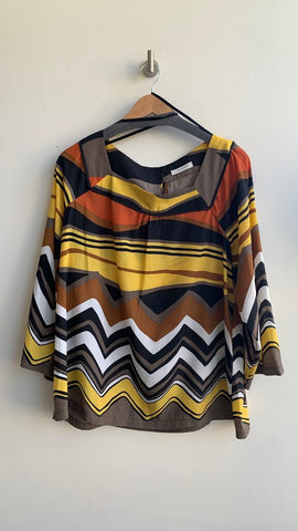 Pre-Owned Windsmoor Yellow Multi Chevron Stripe Long Sleeve Blouse - Size 16