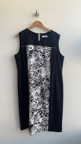 Pre-Owned Calvin Klein Black/White Printed Sheath Dress - Size 18W (NWT)