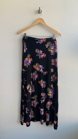 Pre-Owned Michel Studio Black Tropical Floral Print Maxi Skirt - Size 1X
